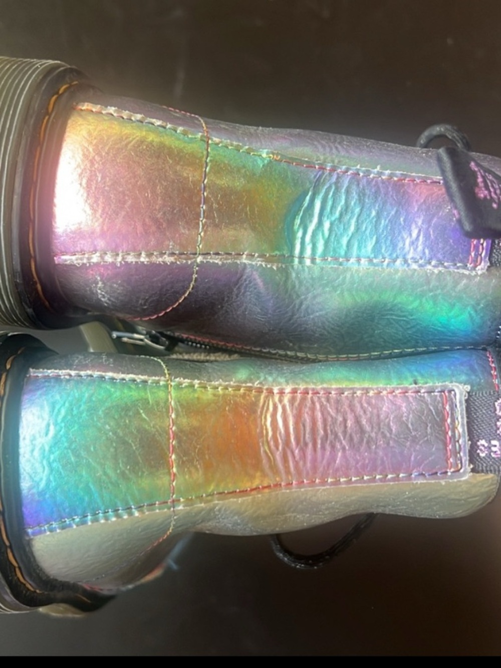 Iridescent Holographic Combat Boots - Rainbow Sheen